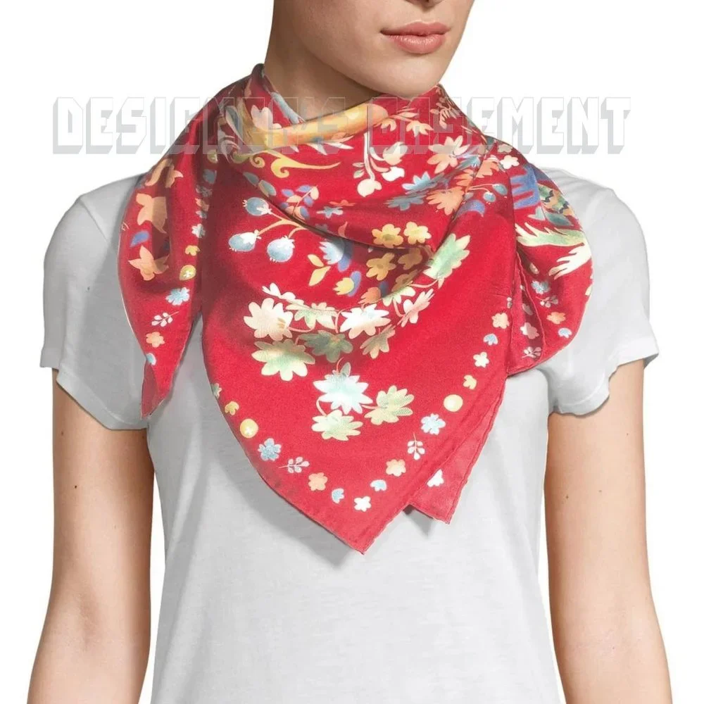 SALVATORE FERRAGAMO red floral Fortuna YEAR OF THE PIG silk scarf NWT+envelope🎁 - Picture 5 of 6